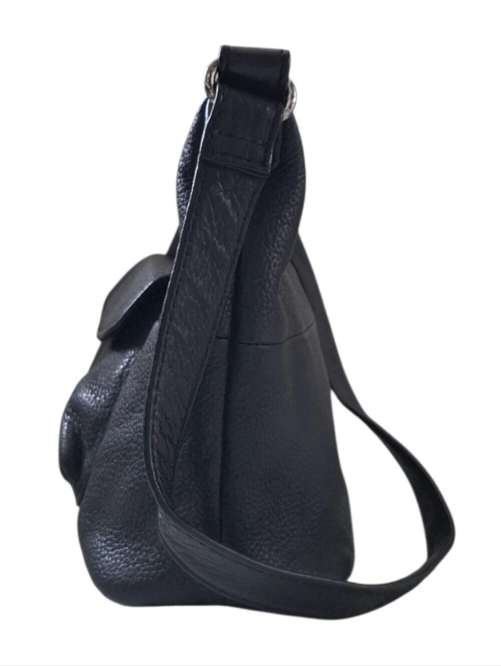 Vintage Fossil Black Pebbled Leather Slouchy Hobo Shoulder Bag Y2K